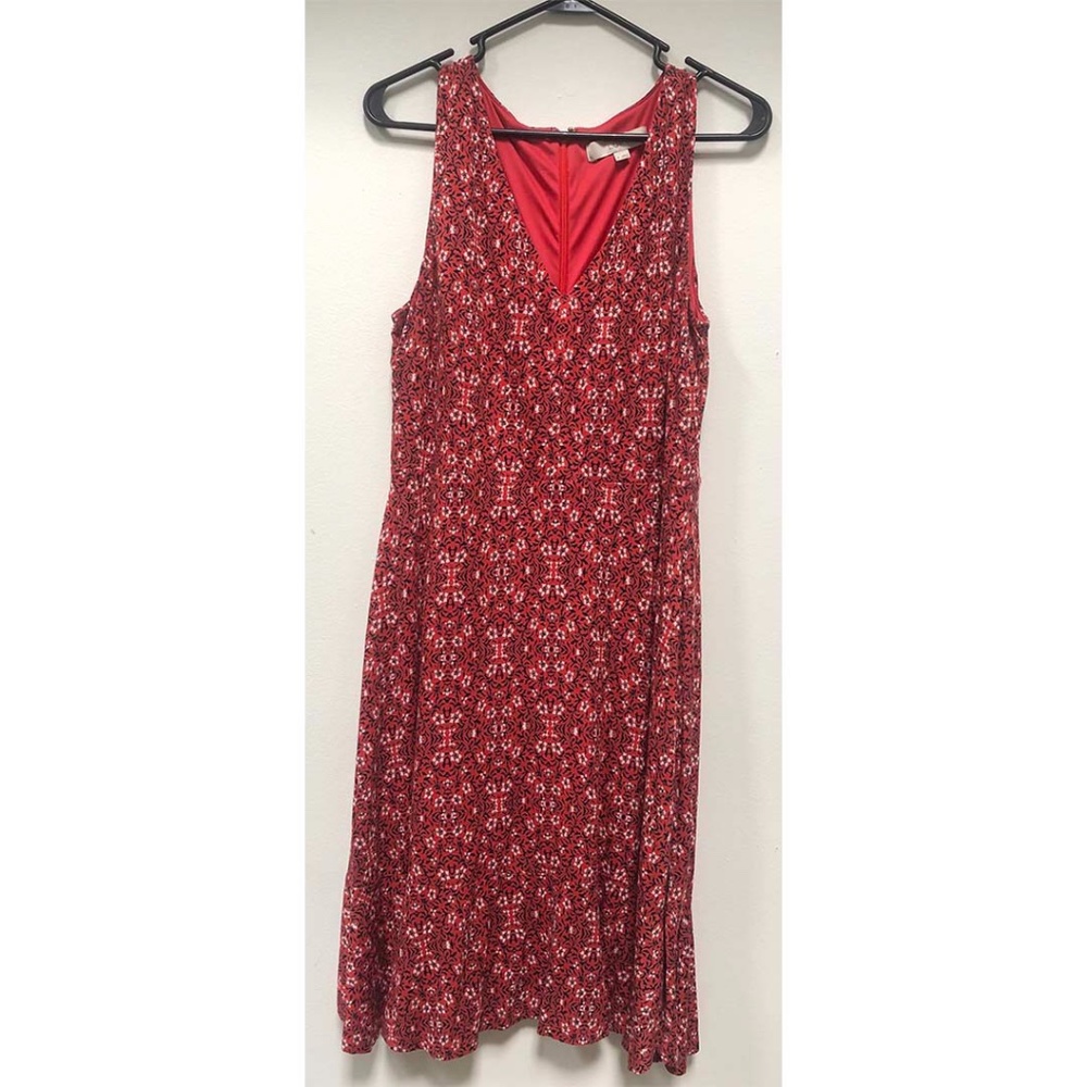 Dress Floral Print Red V-Neck